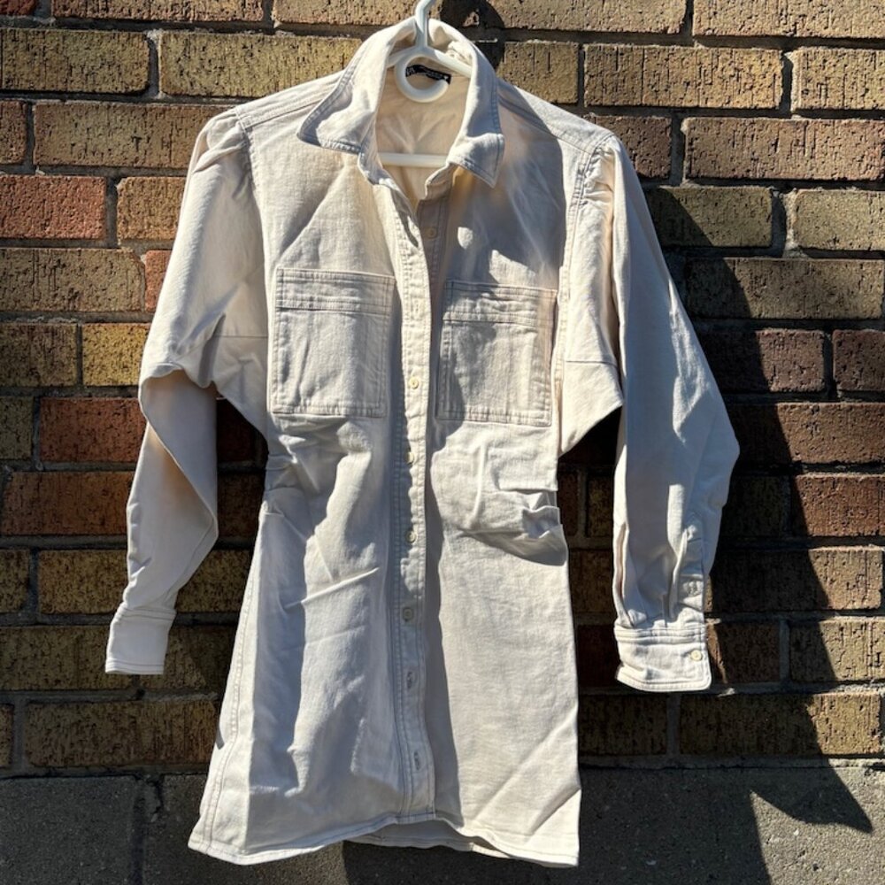 Zara Cream Utility Shirt Dress – Button Front